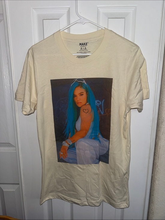 Makers Market Tops - MAKE Cream Graphic Tee with Blue Hair Portrait